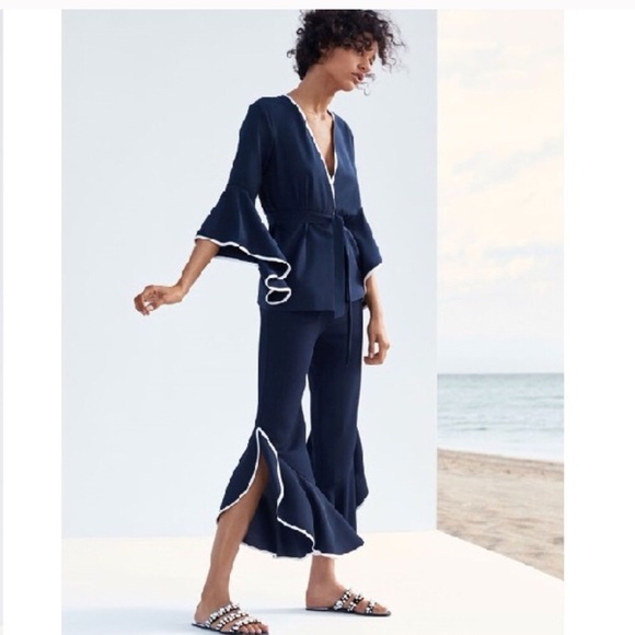 🦋 ZARA HIGH WAIST CONTRASTING FRILL TROUSERS🦋 - Picture 3 of 8